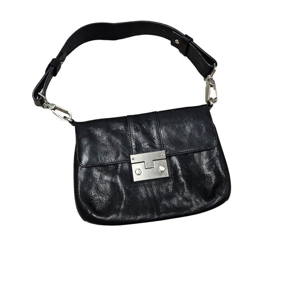 Hobo Y2k Rare 2000s 90s Vintage Black Leather Handbag Shoulder Bag Clasp Boho